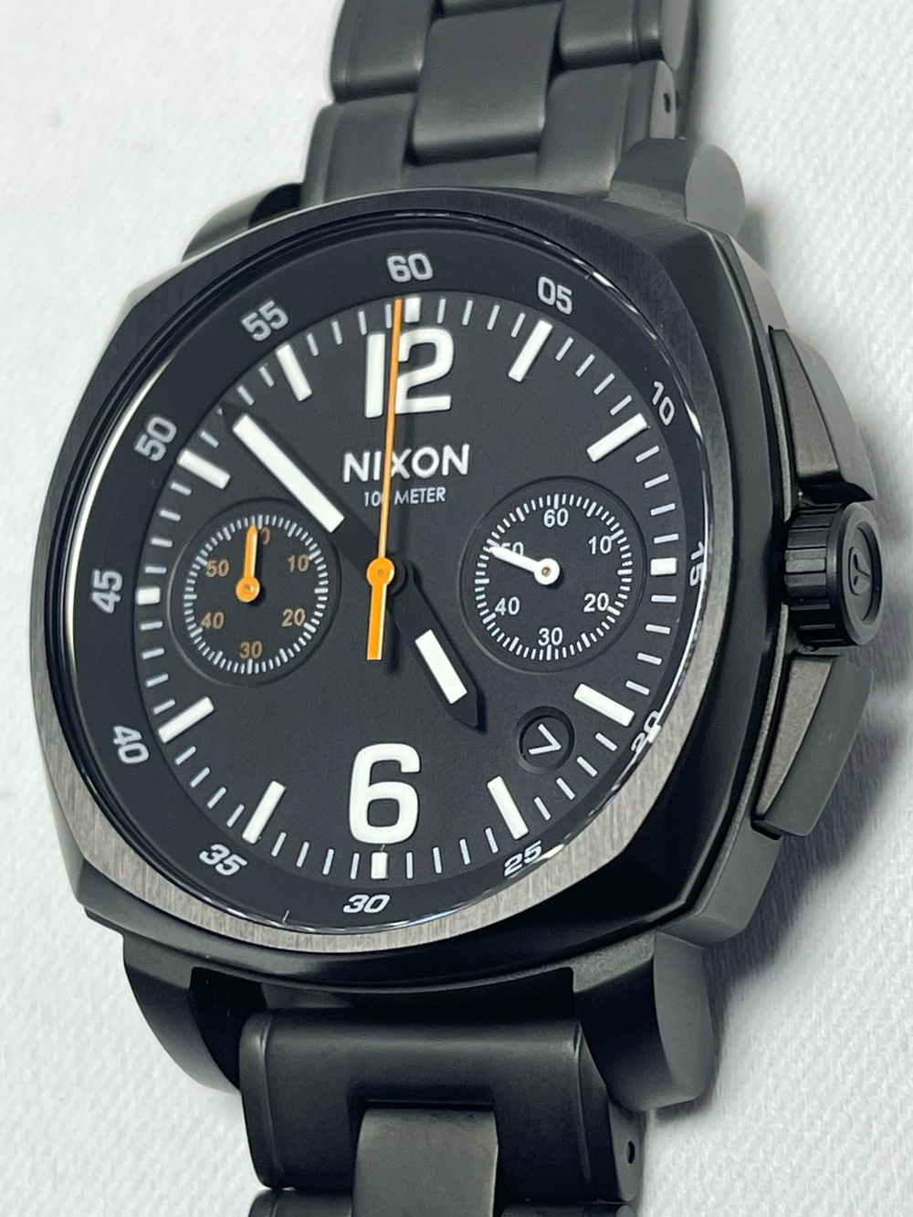 Nixon Charger Black Stainless Steel Chronograph Watch with Orange Hands